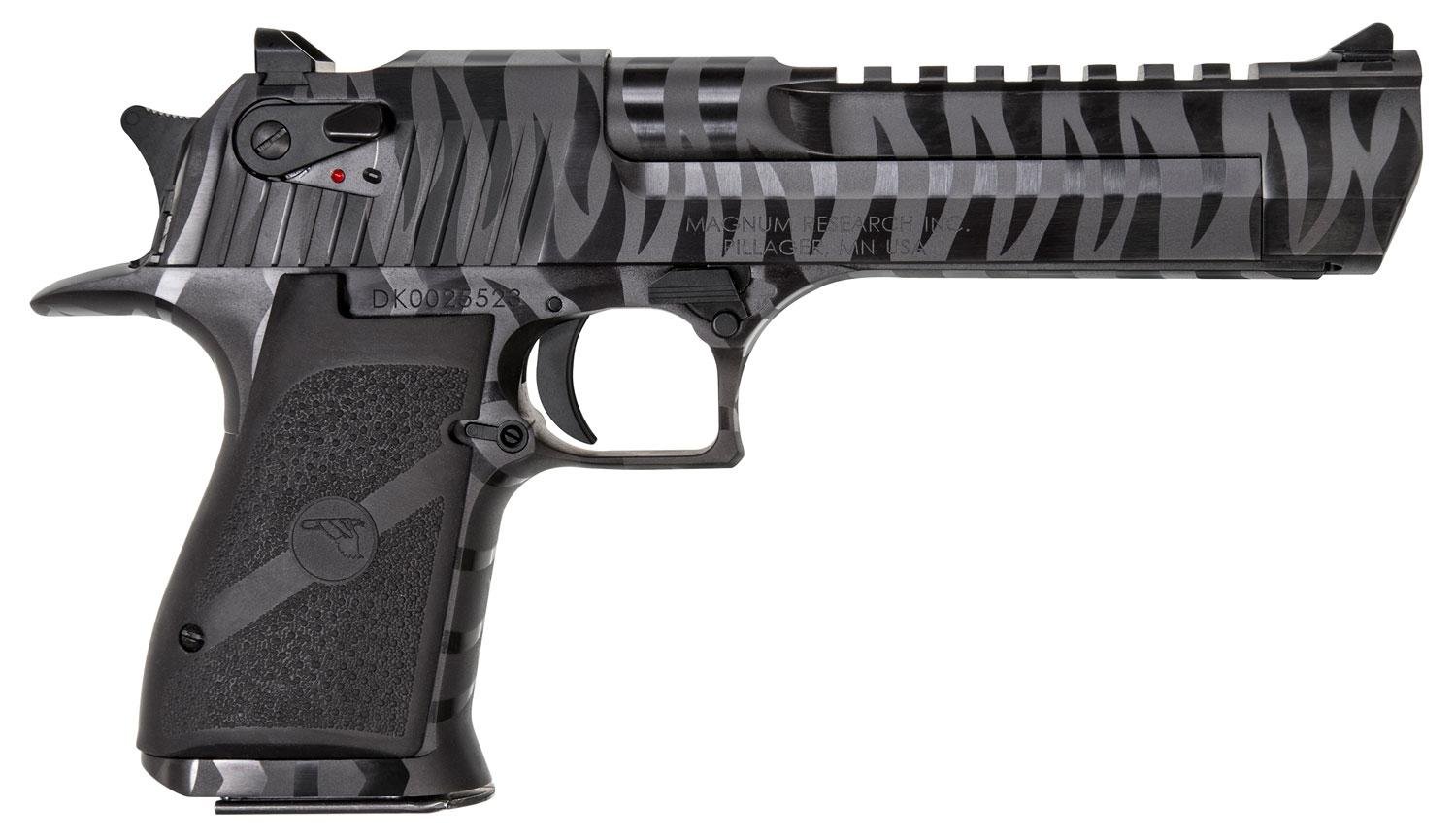 Buy Magnum Research Desert Eagle Pistol DE50BTS, 50 AE, 6", Black Grips, Black w/Tiger Stripe Finish, 7 Rds Online • MRA
